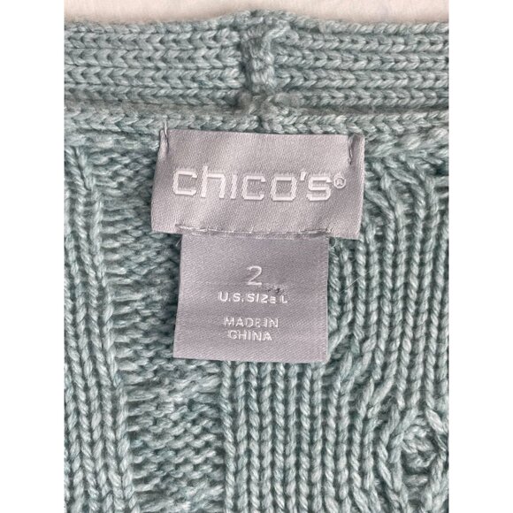 Chicos Open Cable Knit Cardigan size 2 (Large) Green - Picture 2 of 7